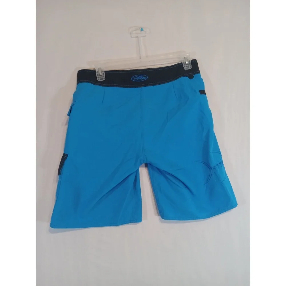 Tormenter Fishbone Board Shorts Men's 32 Blue Cargo Swim Trunks Surfing Vacation